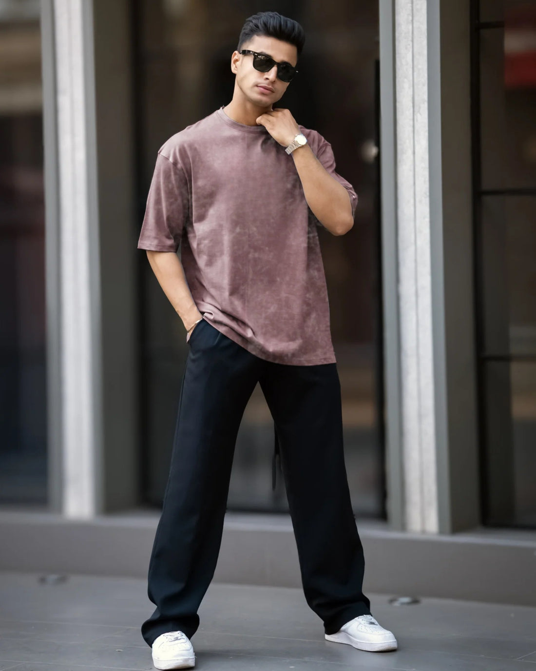 Men’s Brown Acid-Washed Oversized T-Shirt – Earth Tone Fade By OyeTrendy