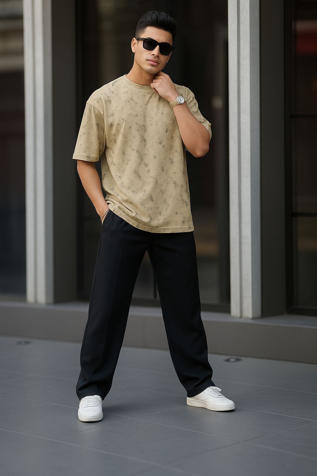 Men’s Sandy Crème Acid-Washed Oversized T-Shirt – Vintage Fade By OyeTrendy