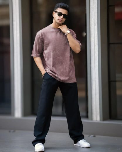 Men’s Brown Acid-Washed Oversized T-Shirt – Earth Tone Fade By OyeTrendy