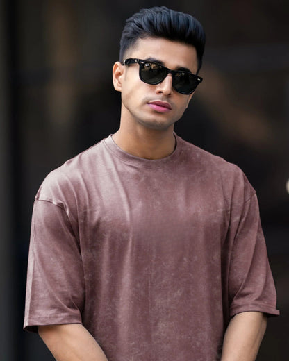 Men’s Brown Acid-Washed Oversized T-Shirt – Earth Tone Fade By OyeTrendy