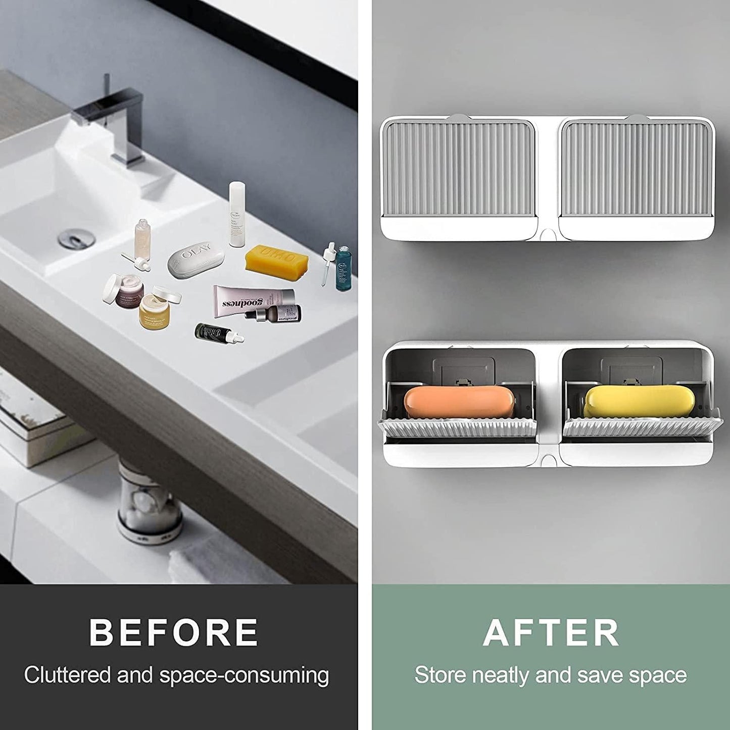 Wall-Mounted Double Bar Soap Holder with Lid - No Drilling & Easy Clean