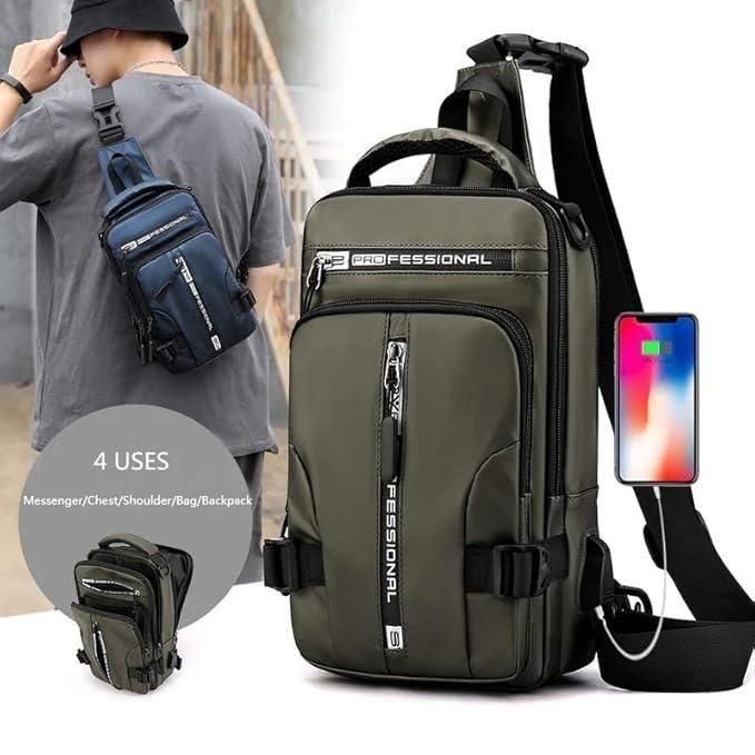 Trendy Sling Bag with USB Charging Port, Waterproof & Lightweight