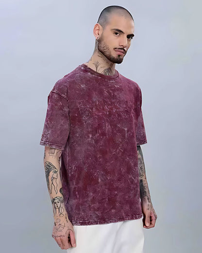 Men’s Red Acid-Washed Oversized T-Shirt – Burnt Fade Drop By OyeTrendy