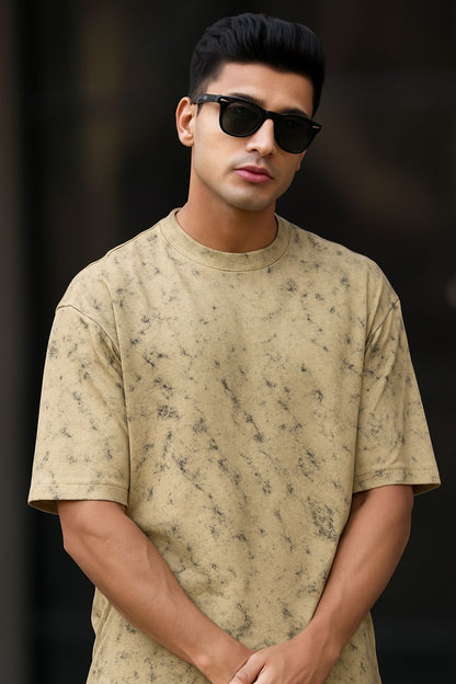 Men’s Sandy Crème Acid-Washed Oversized T-Shirt – Vintage Fade By OyeTrendy