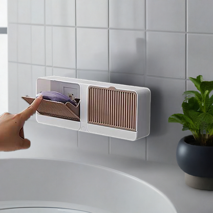 Wall-Mounted Double Bar Soap Holder with Lid - No Drilling & Easy Clean